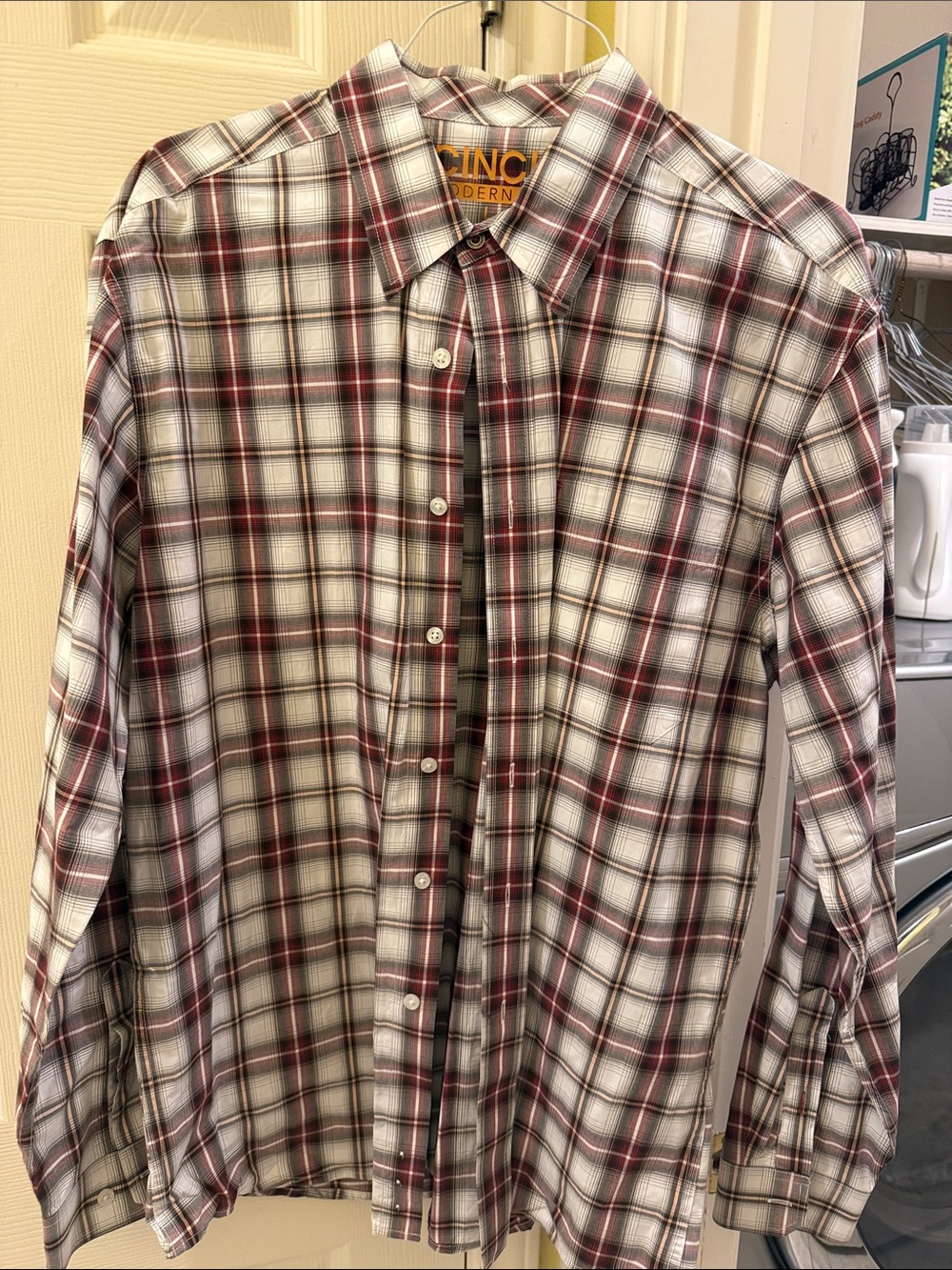 Cinch Men's White, Red and Gray Plaid Button-Down Shirt